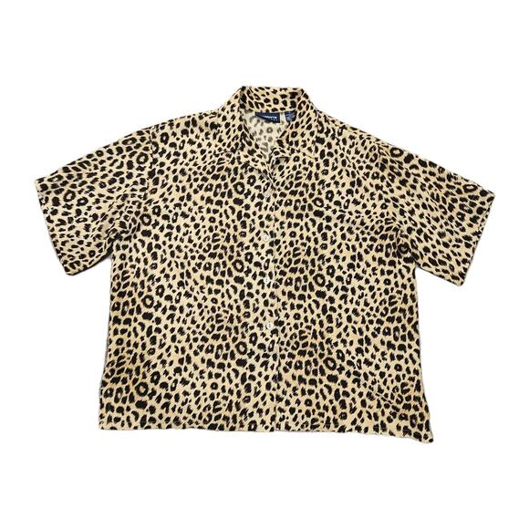 Vtg Liz Claiborne Leopard Cheetah Print Blouse Womens S Oversized Button Up Boho - Picture 1 of 8